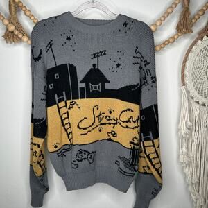 Vintage Weeds Stray Cats Graphic Sweater